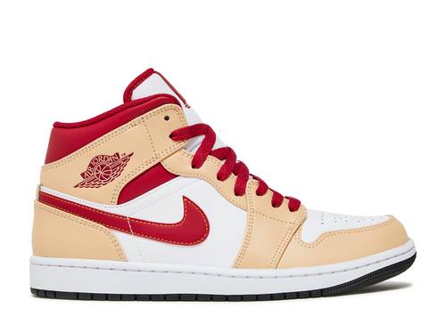 Jordan 1 Mid Light Curry Cardinal