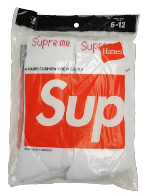 Supreme Hanes Crew Socks (4 Pack) White